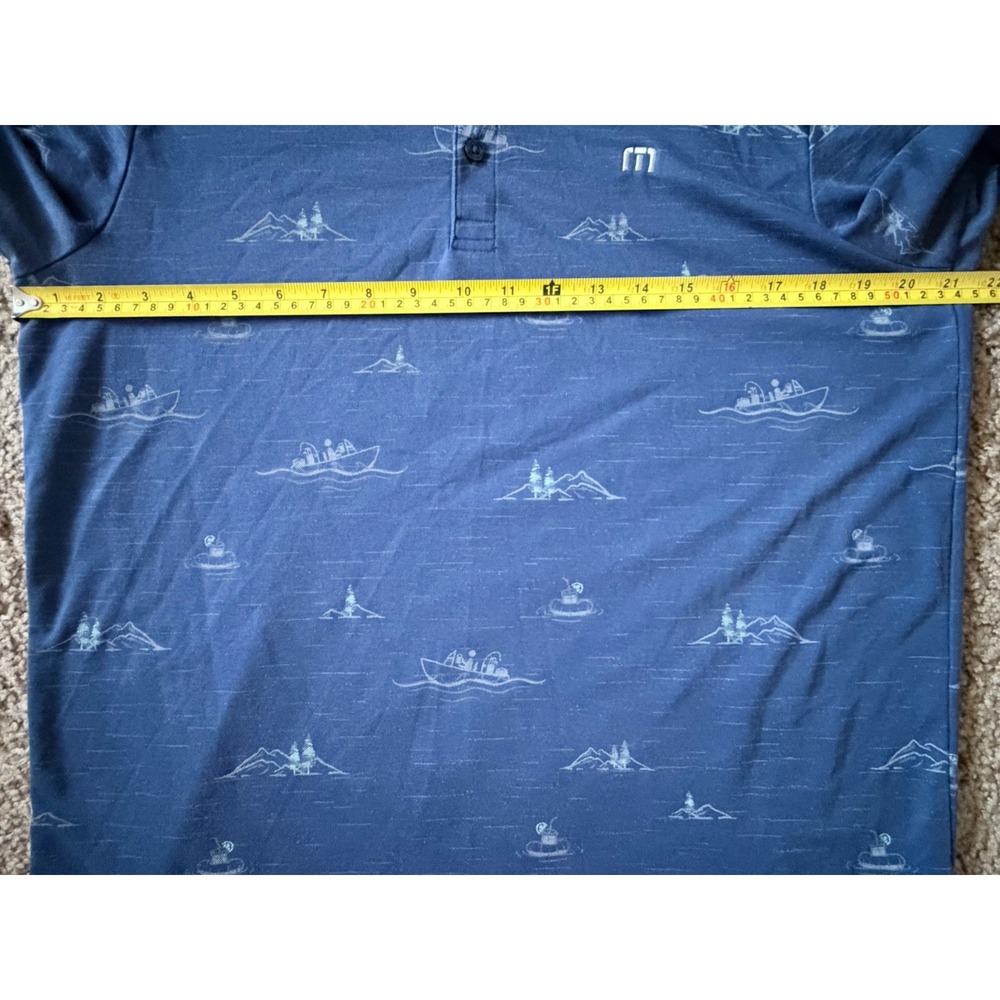 Travis Mathew Short Sleeve Polo Shirt Blue Boat Mountain Theme Logo Large JBHS - Picture 7 of 11